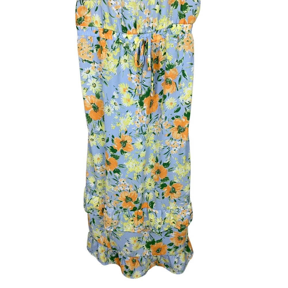 Sienna Sky Ruffle Midi Dress Blue Floral Summer Sundress Women's L - Picture 4 of 9